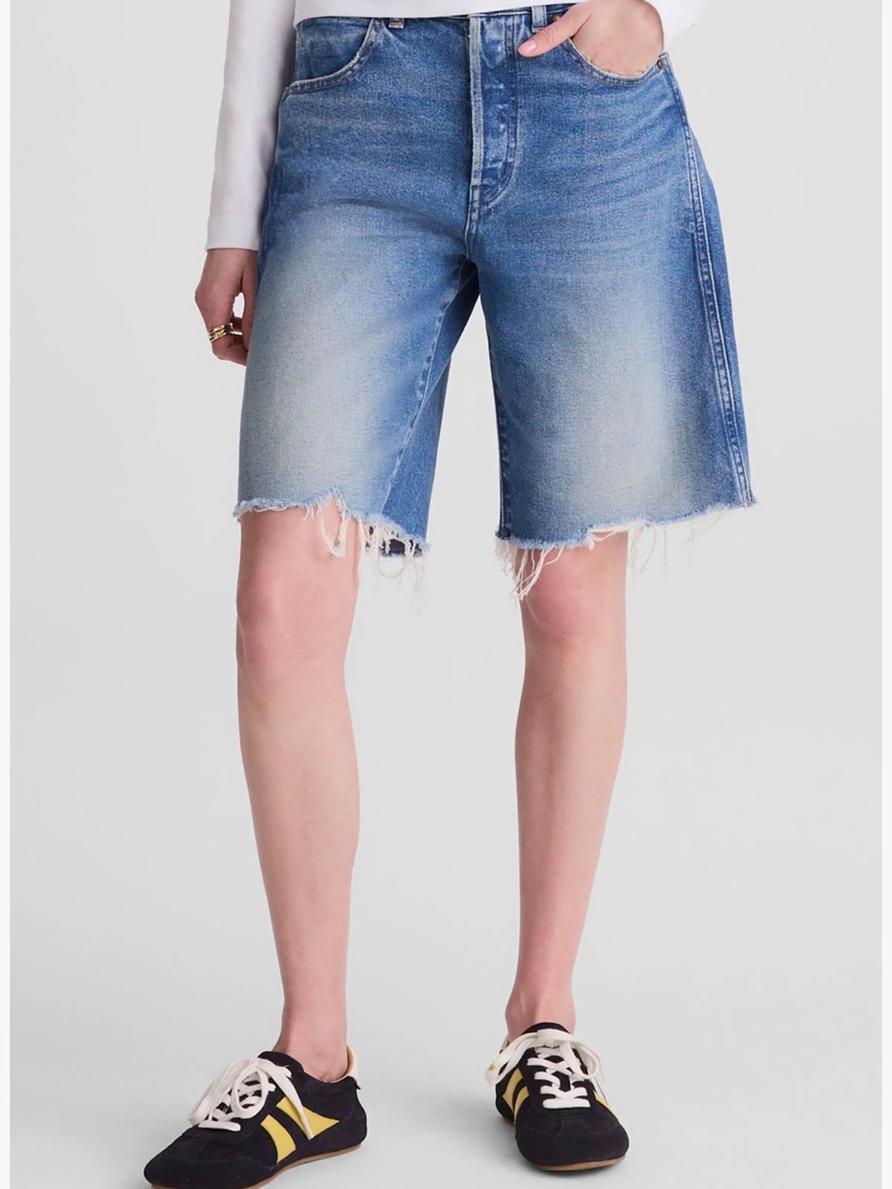 Madewell The Essex Long Baggy Denim Shorts NWT Button Fly Retro Bright Wash 31